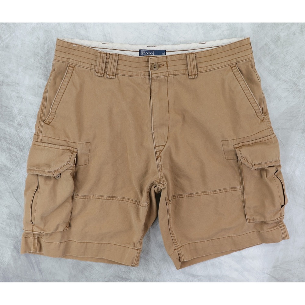 Polo Ralph Lauren Cargo Shorts Mens 38 Tan Khaki Cotton Utility Vintage Y2K 90's